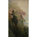WILLIAM CASLEY Lands End cliffs Watercolour Signed 90 x 50cm Together with a post card of the