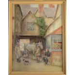 GEORGE F NICHOLLS Workhorse in a courtyard Watercolour Signed 43.5 x 32.