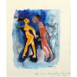 ROBERT OSCAR LENKIEWICZ Man Chasing Woman or Man Being Chased by a Woman Watercolour Signed,