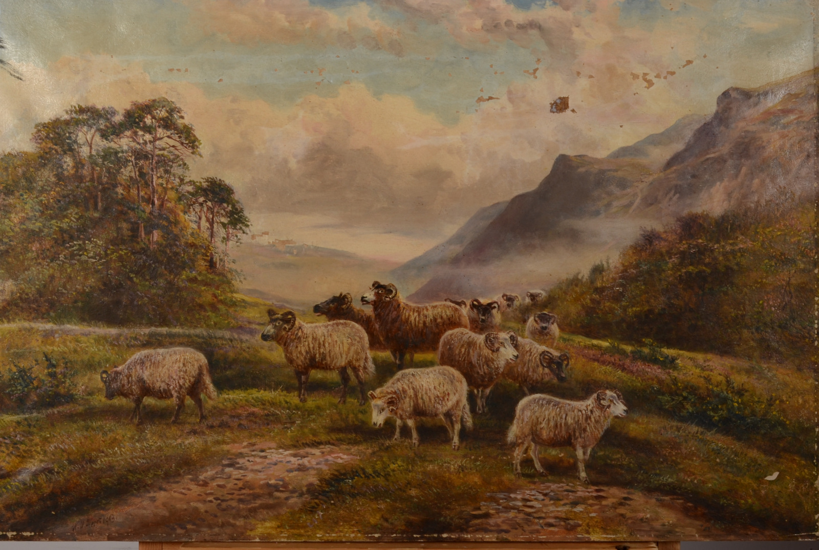 WILLIAM VIVIAN TIPPETT Highland sheep and horse drawn log cart Two oils on canvas Each signed and - Image 2 of 3