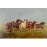 HILDA ANNETTA WALKER Cavalry horses and distant encampment Oil on canvas Signed and dated 1911 49