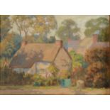 W BURBIDGE Sunlit cottages Oil on board Signed 23 x 32cm