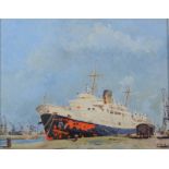 OLIVER BEDFORD Docked Liner Oil on board Signed 37.