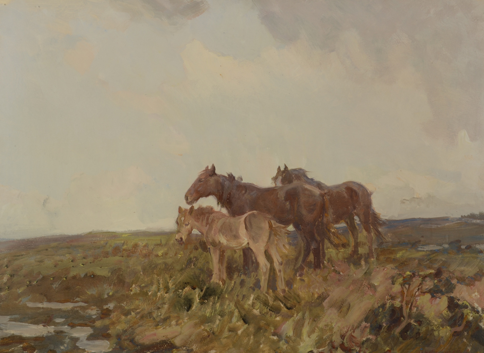 CHARLES WALTER SIMPSON Dartmoor Ponies Oil on board Signed 52 x 72cm