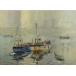 DOROTHY BRADSHAW Boats In The Harbour Watercolour Signed 35 x 48 cm