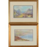 HERBERT WILLIAM HICKS Seascapes and Hilltops A pair of watercolours Signed 14 x 23,