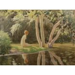 FRANK JAMESON Bather by a sunlit pool Watercolour Signed 31 x 41.