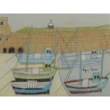 BRYAN PEARCE Boats at St Ives Pastel and ink Signed 24 x 32cm (See illustration)