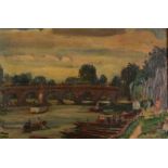 DUDLEY HOLLAND Maidenhead Bridge Oil on canvas Signed 23 x 33 cm