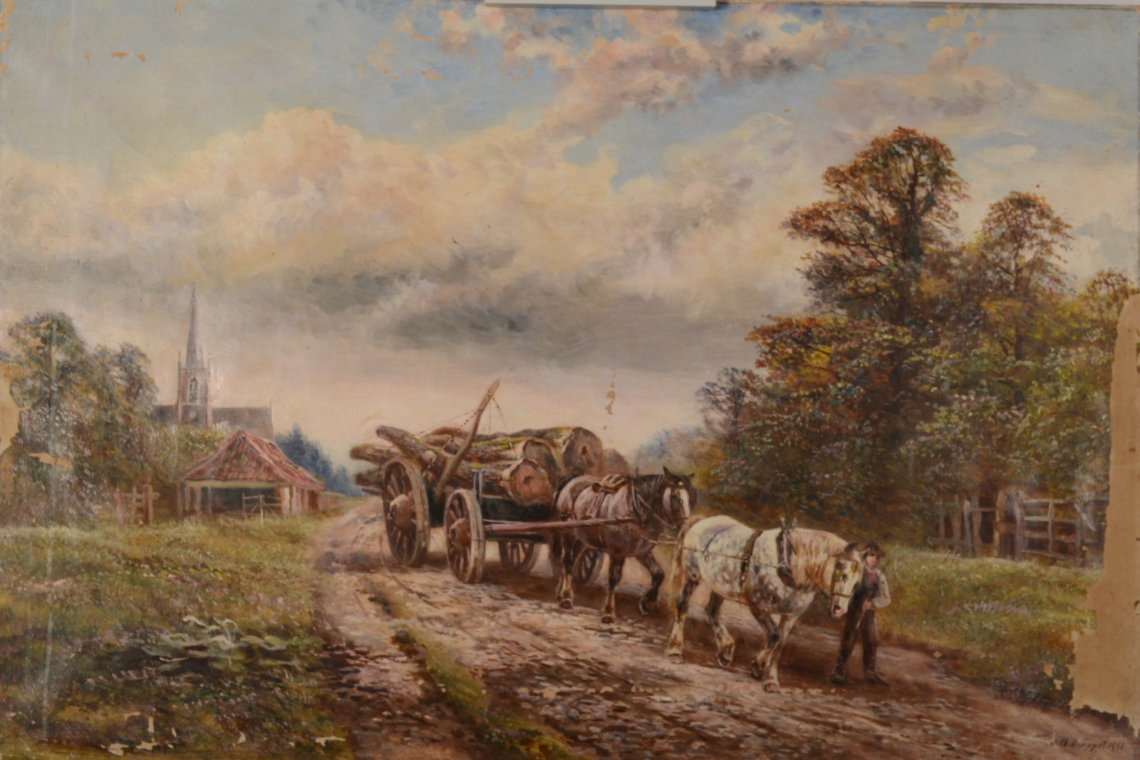 WILLIAM VIVIAN TIPPETT Highland sheep and horse drawn log cart Two oils on canvas Each signed and - Image 3 of 3