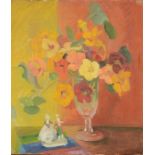 VERA BARCLAY BODILLY Nasturtiums Oil on canvas Signed Artists label to the back 40 x 35cm