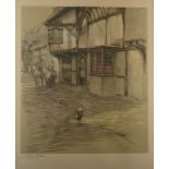 CECIL ALDIN Outside The Bell Inn Signed print 44.5 x 36.