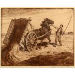 GEORGE EDWARD GASCOYNE Emptying the Farm Cart Etching Signed and dated 1894 28 x 35 cm