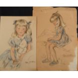 PEGGY WICKHAM Two portraits of a young girl Watercolour Each signed Together with an interior