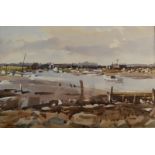 EDWARD WESSON Boats on an Estuary Watercolour Signed 32 x 49cm