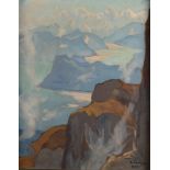 ELFRIEDE JUNGK Canyon Landscape Oil on board Signed and dated 1933 46 x 37 cm