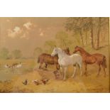 JOHN FREDERICK HERRING Three Horses Watercolour Signed 19 x 27.