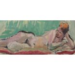 ERIC JAMES MELLON Reclining nude Oil on board Signed 14 x 31cm