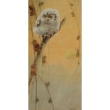 REGINALD HARRY AUSTIN Owl at Dawn Watercolour Signed 51 x 26 cm