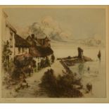 WALTER HENRY SWEET Lynmouth Coloured Etching Signed and titled 20 x 23 cm