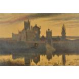 An Island Castle at Sunset Late Victorian oil on canvas 40 x 61cm