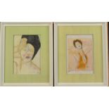 BEN CARRIVICK Two female portraits Mixed media Each signed