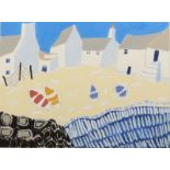 HEATHER BRAY Boats in a cove Gouache Signed 24 x 33cm
