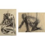 CLARE WARDMAN Pair of Figure Studies Charcoal on paper SIgned and dated '82 and '84 41 x 57 cm