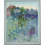 FRED YATES Wild Garden (Purple Poppies) Oil on board Signed 88 x 70cm Condition