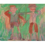 BEN HARTLEY Boys and Arrows Gouache on paper Signed 51 x 64 cm (See illustration)