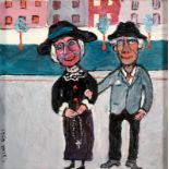 FRED YATES Two Figures Oil on canvas Signed 39 x 39 cm (See illustration) Condition