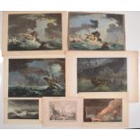 A collection of prints and engravings related to shipwrecks, approximately 20 pieces.