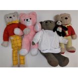 Two Rupert the Bear soft plush toys, together with two teddy bears,