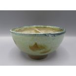 A Ray Finch Winchcombe Pottery bowl, the green ground with brown abstract decoration, height 7.