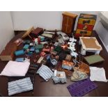 A collection of dolls house furniture etc in wood, tin and die-cast,