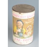 A World War II 'Hermetically Sealed Tin of Mazawattee Tea', in gas-proof canister, height 17cm,