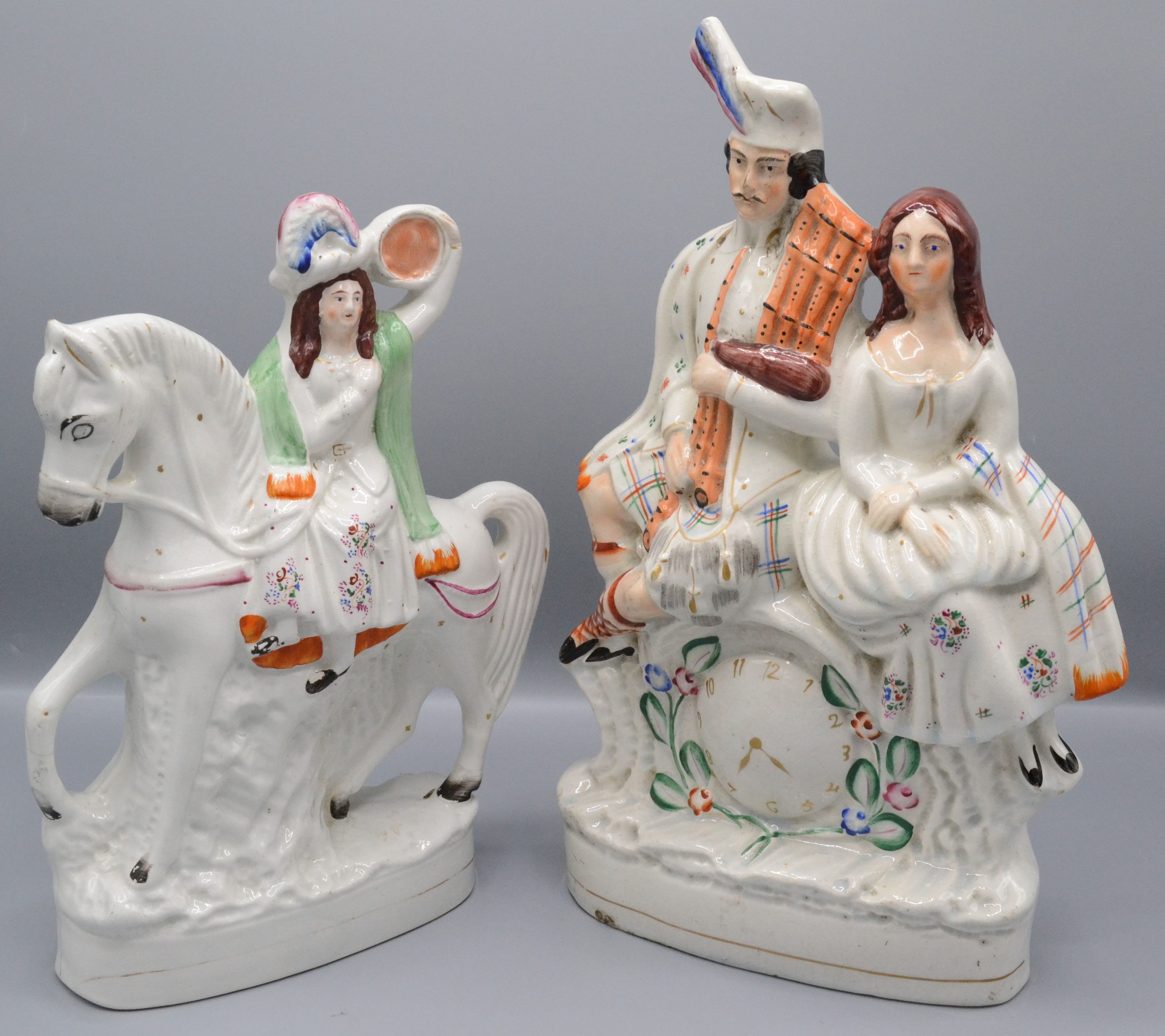 A Staffordshire pottery figure of a girl on horseback, 19th century,