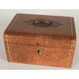 A Victorian leather jewellery box and a pair of French machine woven silk pictures, 33 x 24.5cm.
