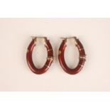 A pair of 18ct gold deep red enamel hoop earrings La Noudelle Bague.