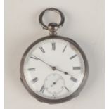 A silver open face keywind pocket watch.