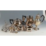 An epns four piece tea and coffee service, a toast rack, jug and other items.