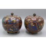 A pair of Japanese cloisonne jars and covers, 19th century, each decorated with birds of paradise,