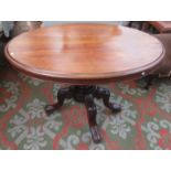 A Victorian mahogany breakfast table, the oval moulded top, on a turned bulbous stem,