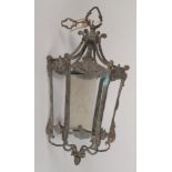 A bronze hexagonal hanging hall lantern, early 20th century, with six sections, height 42.5cm.