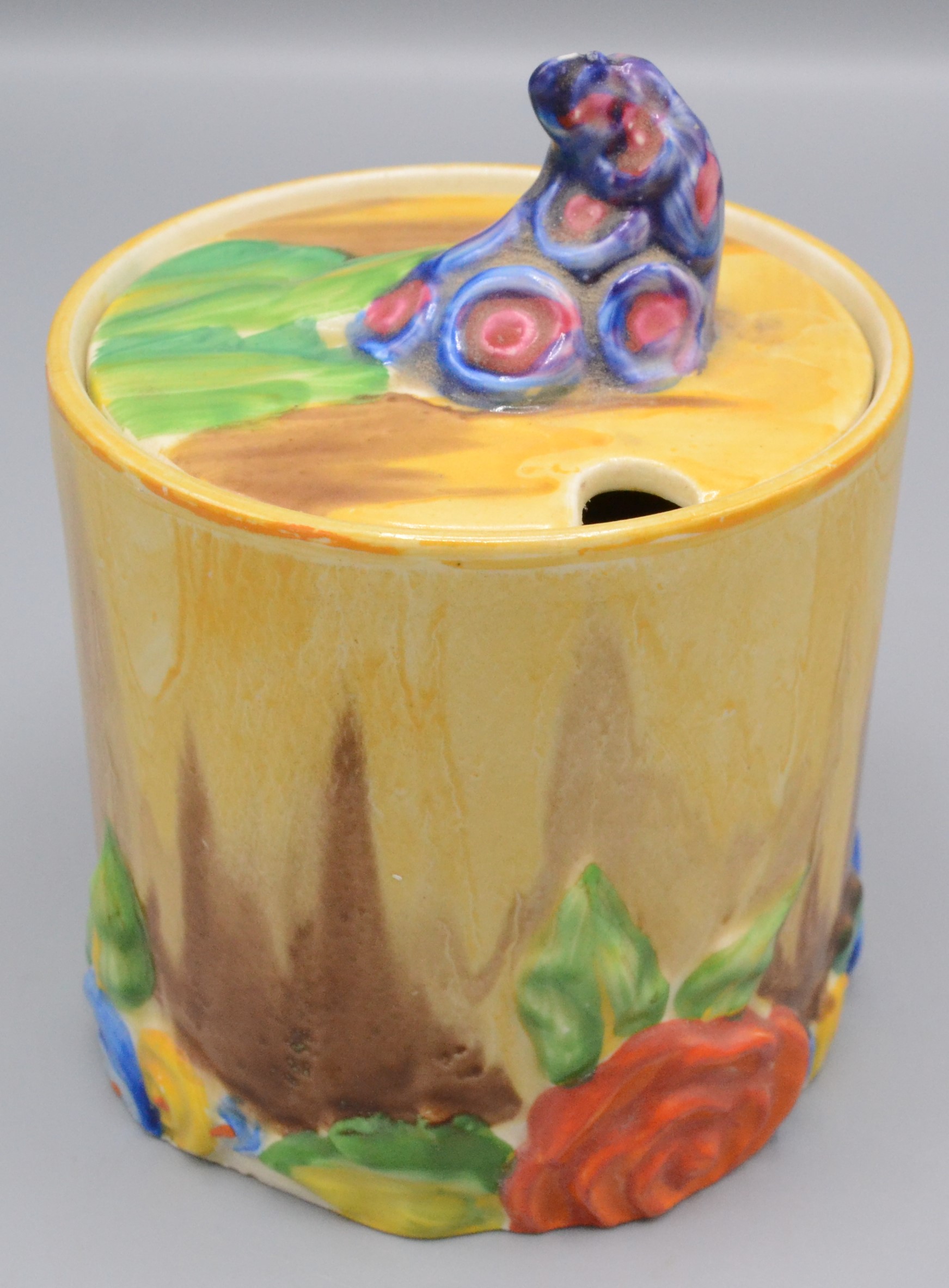 A Clarice Cliff 'My Garden' Bizarre preserve jar, height 10cm.