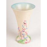 A Clarice Cliff trumpet vase, with floral decoration, height 22.5cm.