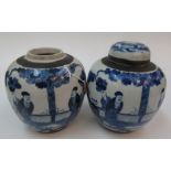 A pair of Chinese blue and white jars, 19th century, one with cover,