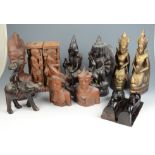 Miscellaneous African and tribal carved wood figures.