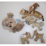 Seven soft plush small animals, probably by Steiff.