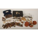 Costume jewellery, coins etc.